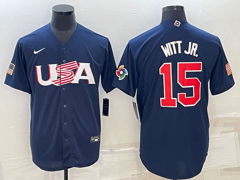 Men 2023 World Cub USA #15 Witt jr Blue Nike MLB Jersey5->more jerseys->MLB Jersey